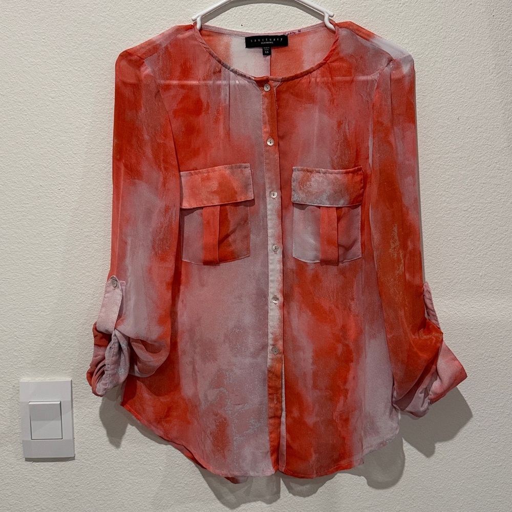 Sanctuary Coral and White Blouse